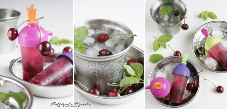 Delikatnie miętowe wodne lody z dodatkiem czereśni